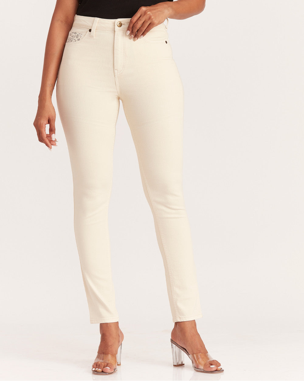 Skinny Fit High Waist Colored Jeans - Cream