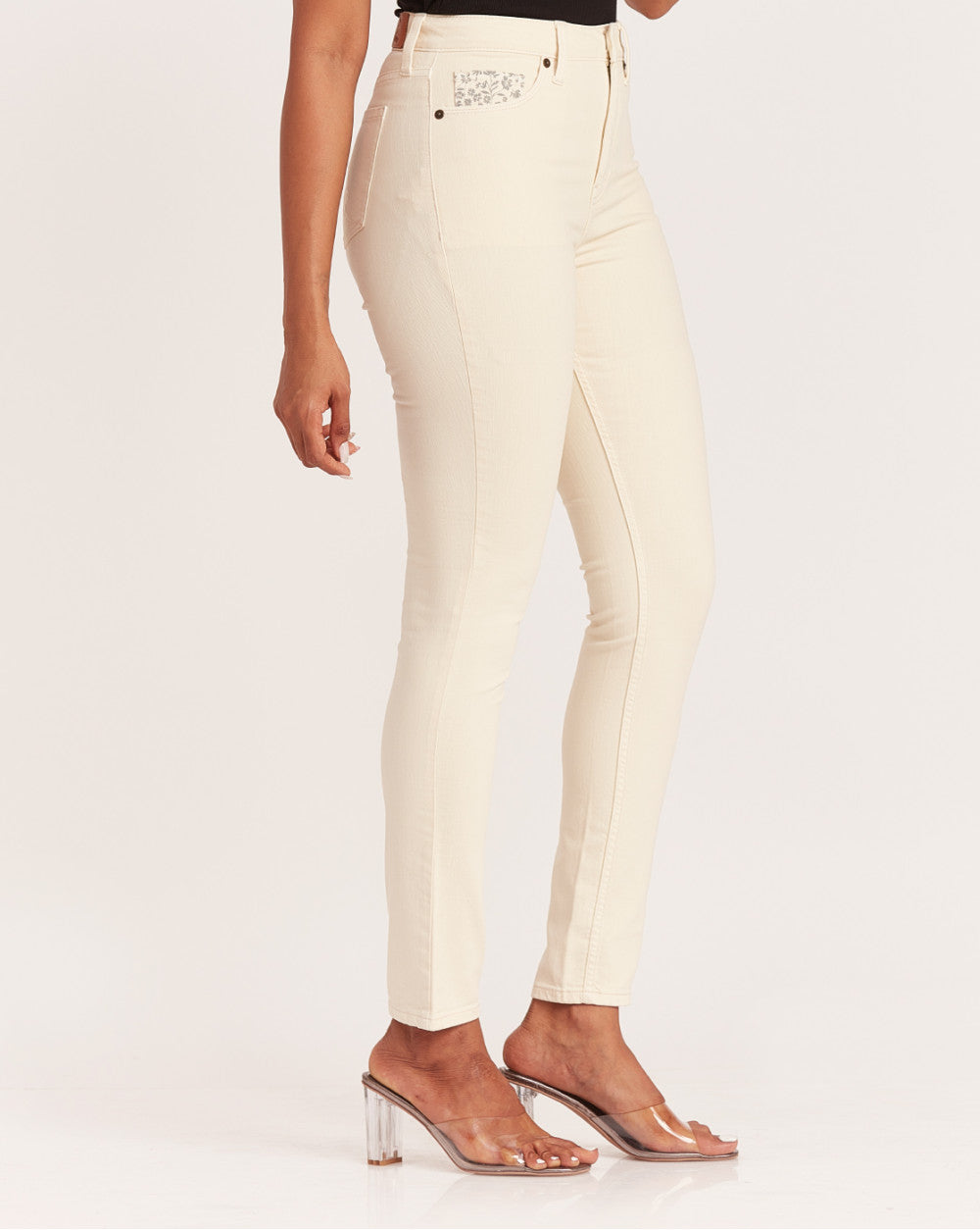 Skinny Fit High Waist Colored Jeans - Cream