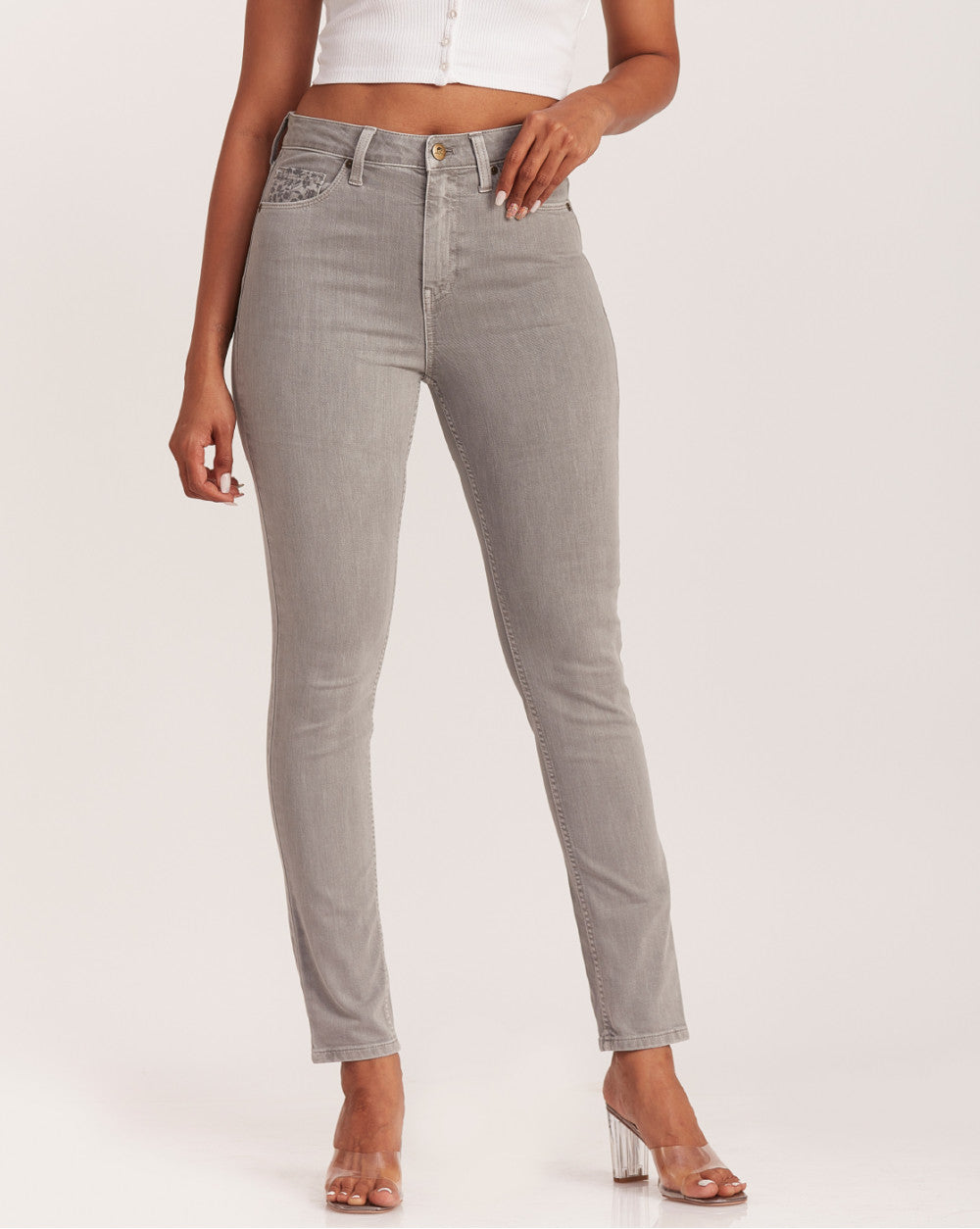 Skinny Fit High Waist Colored Jeans - Soft Grey