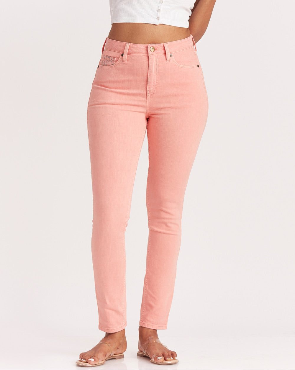 Skinny Fit High Waist Colored Jeans - Coral