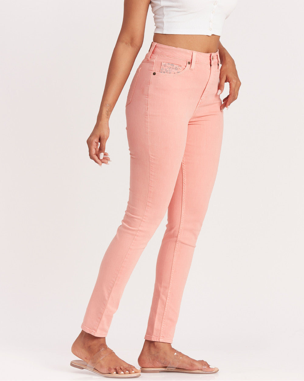 Skinny Fit High Waist Colored Jeans - Coral