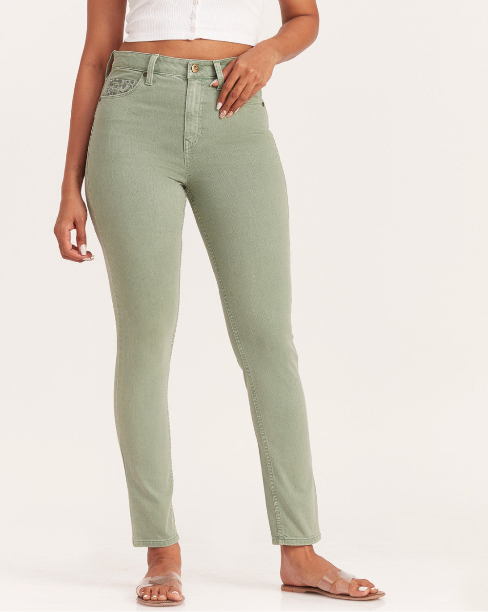 Skinny Fit High Waist Colored Jeans - Washed Jade