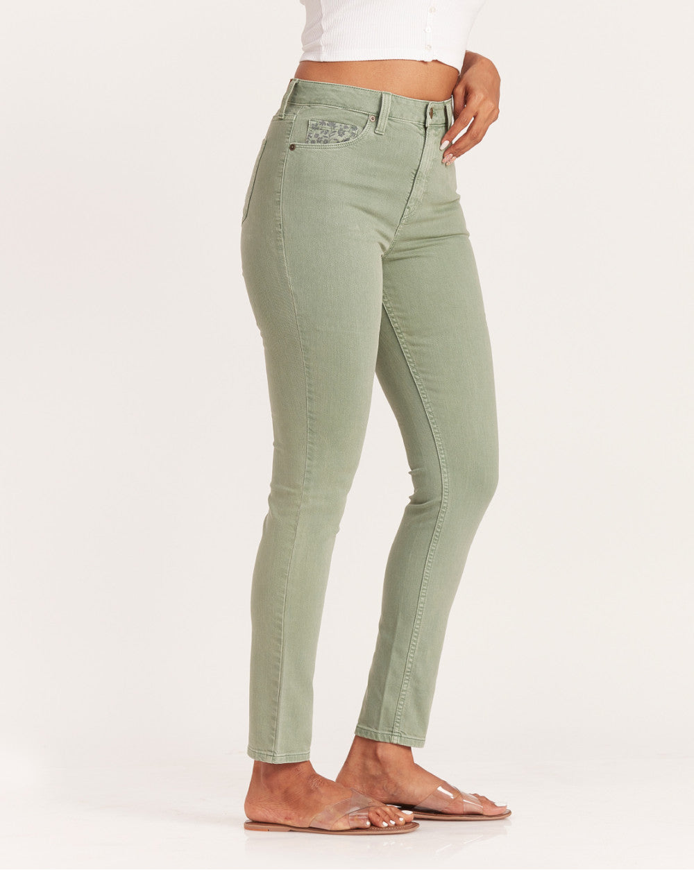 Skinny Fit High Waist Colored Jeans - Washed Jade
