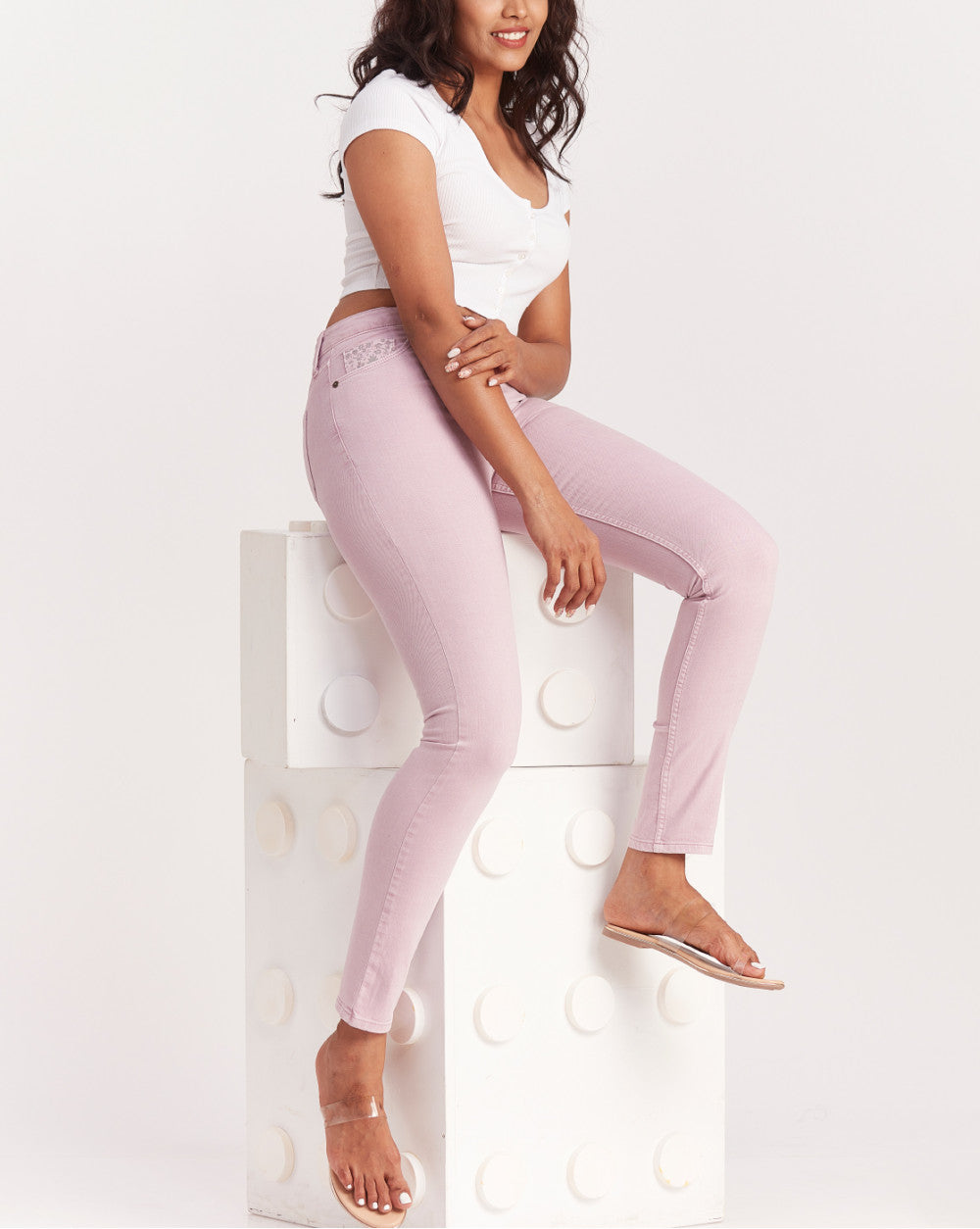 Skinny Fit High Waist Colored Jeans - Lush Lilac