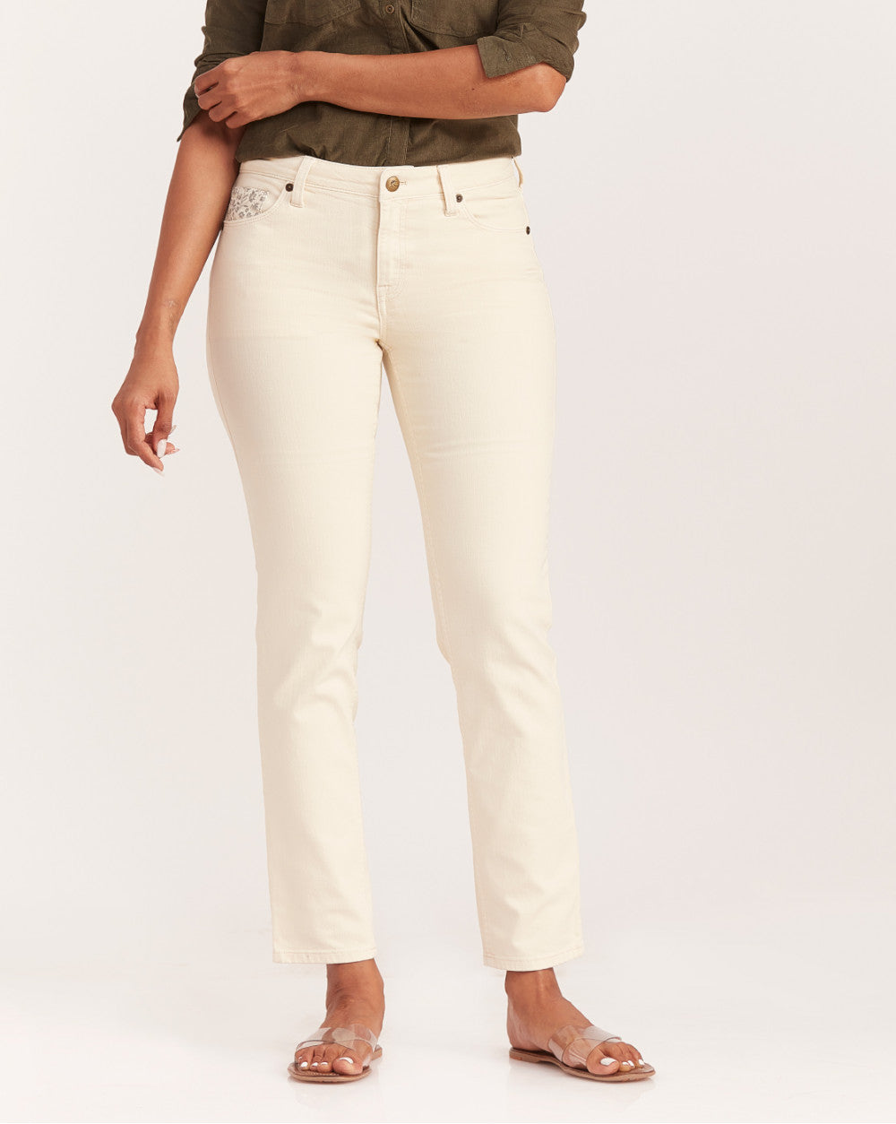 Slim Fit Mid Waist Colored Jeans - Cream