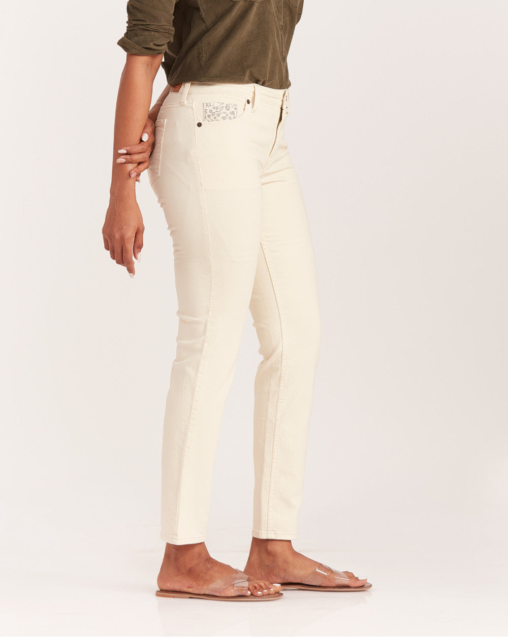 Slim Fit Mid Waist Colored Jeans - Cream