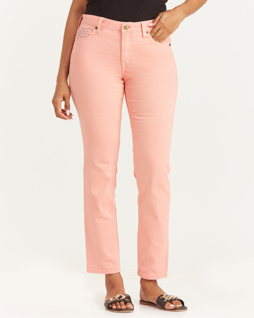 Slim Fit Mid Waist Colored Jeans - Coral
