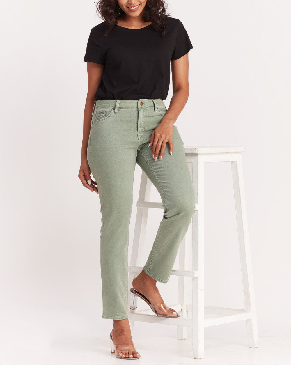 Slim Fit Mid Waist Colored Jeans - Washed Jade