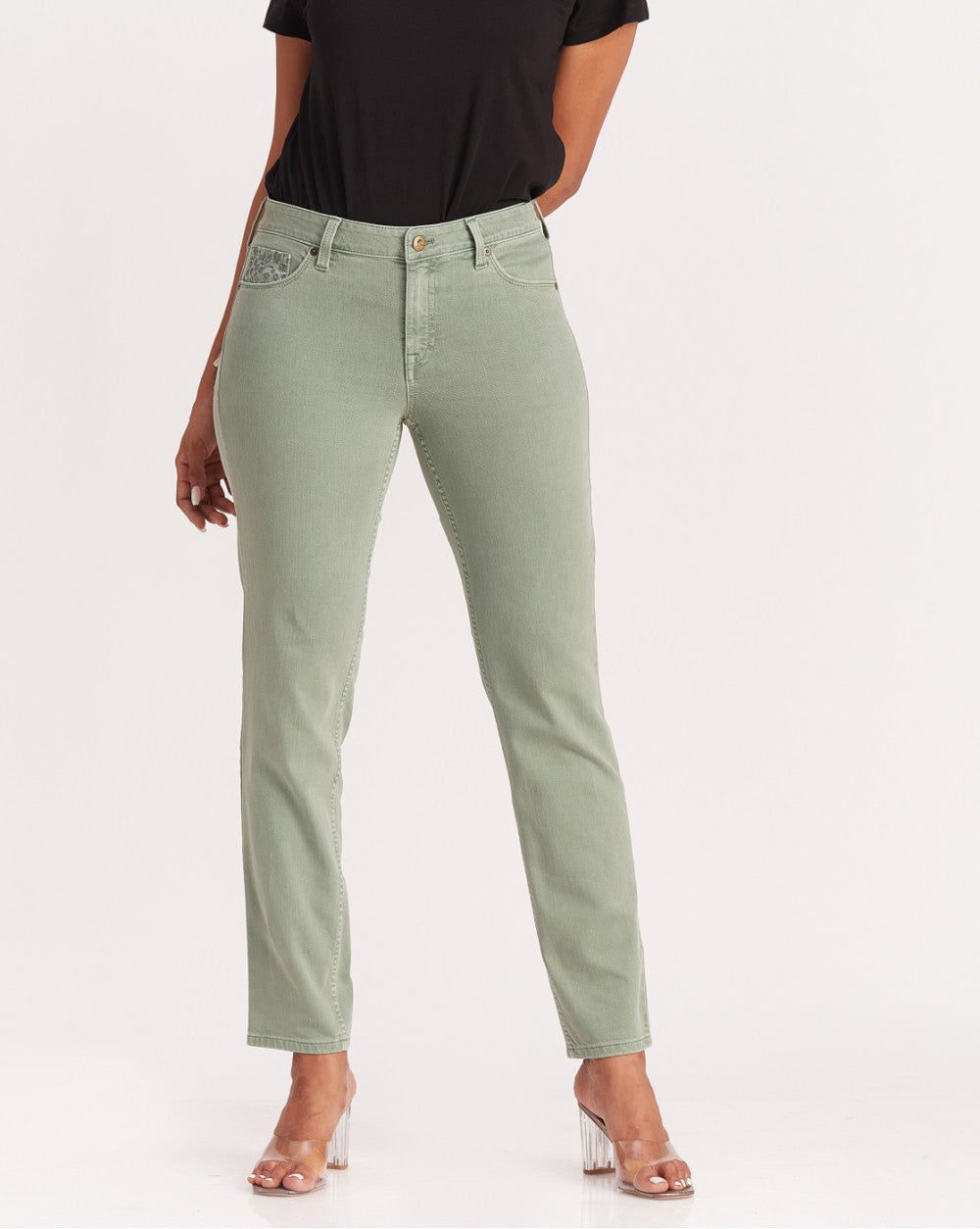 Slim Fit Mid Waist Colored Jeans - Washed Jade