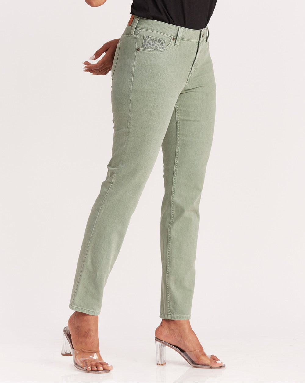Slim Fit Mid Waist Colored Jeans - Washed Jade