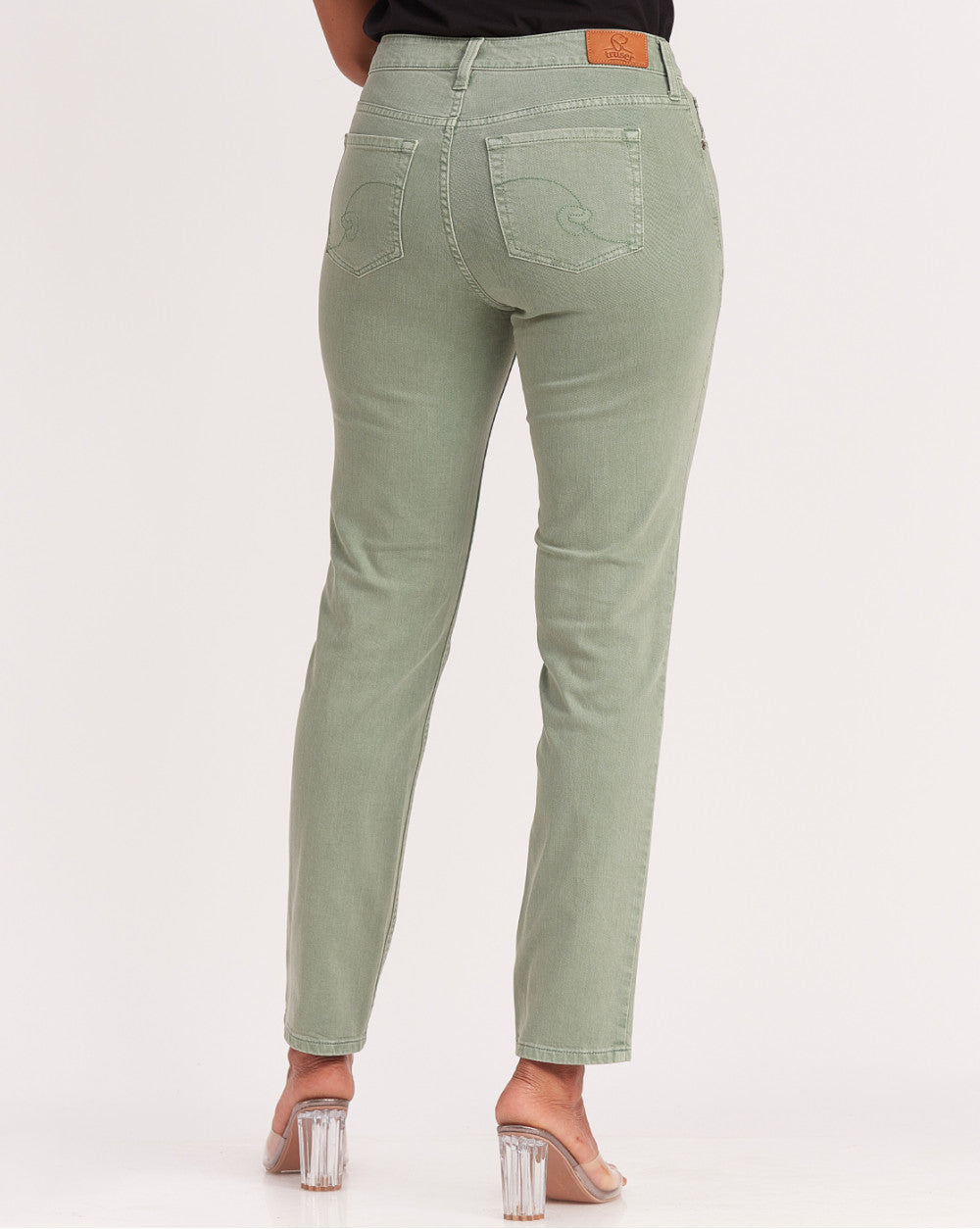 Slim Fit Mid Waist Colored Jeans - Washed Jade