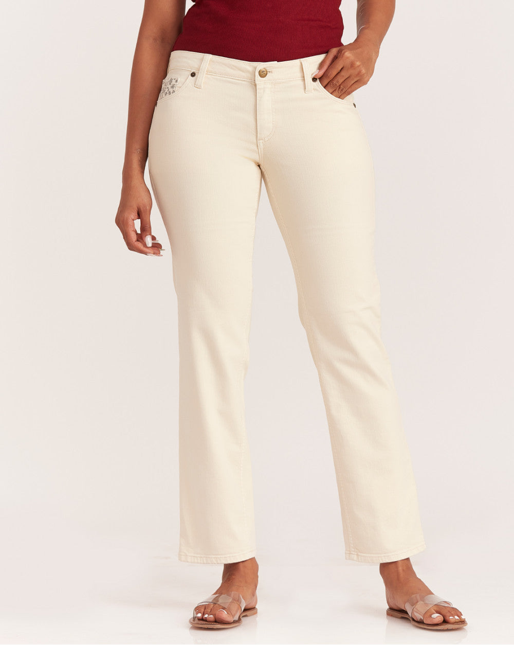 Straight Fit Low Waist Coloured Jeans - Cream