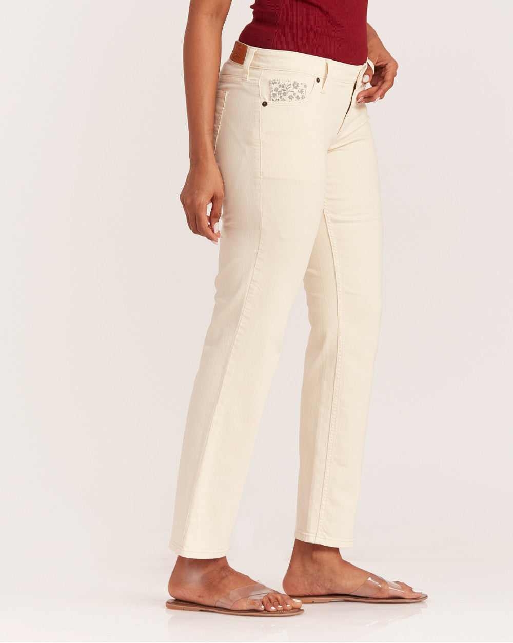 Straight Fit Low Waist Coloured Jeans - Cream
