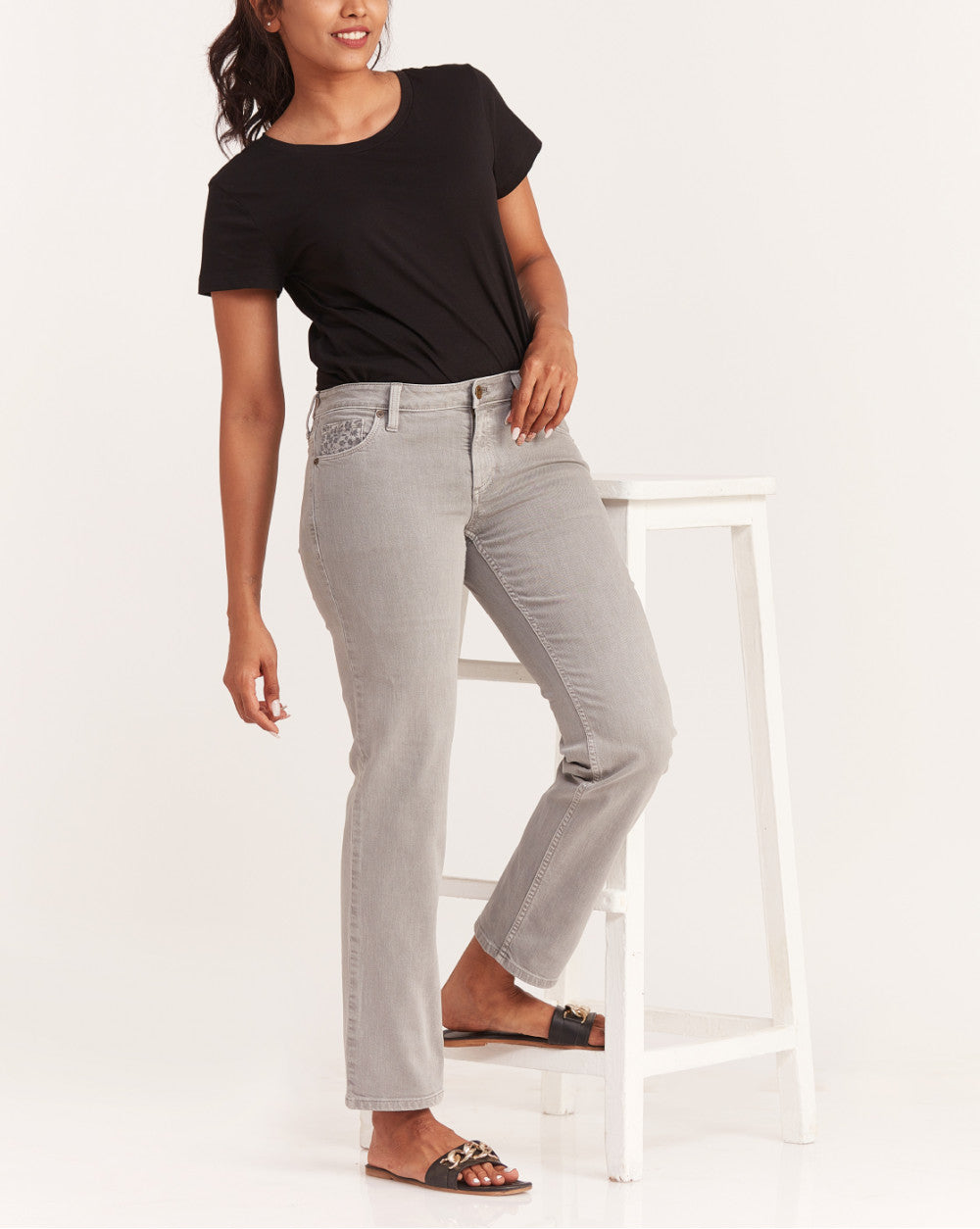 Straight Fit Low Waist Coloured Jeans - Soft Grey