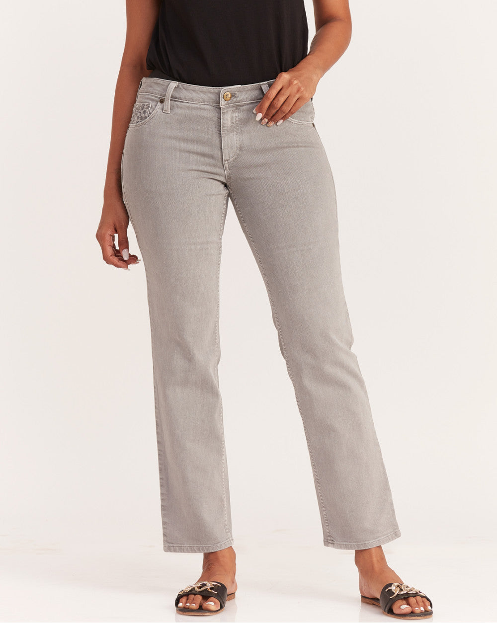 Straight Fit Low Waist Coloured Jeans - Soft Grey