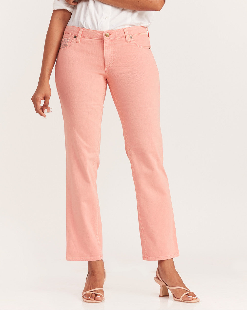 Straight Fit Low Waist Coloured Jeans - Coral