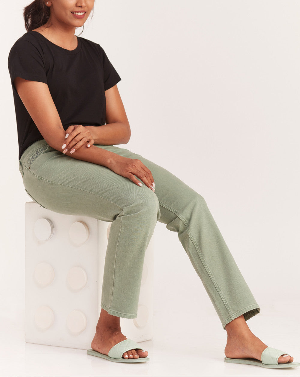 Straight Fit Low Waist Coloured Jeans - Washed Jade