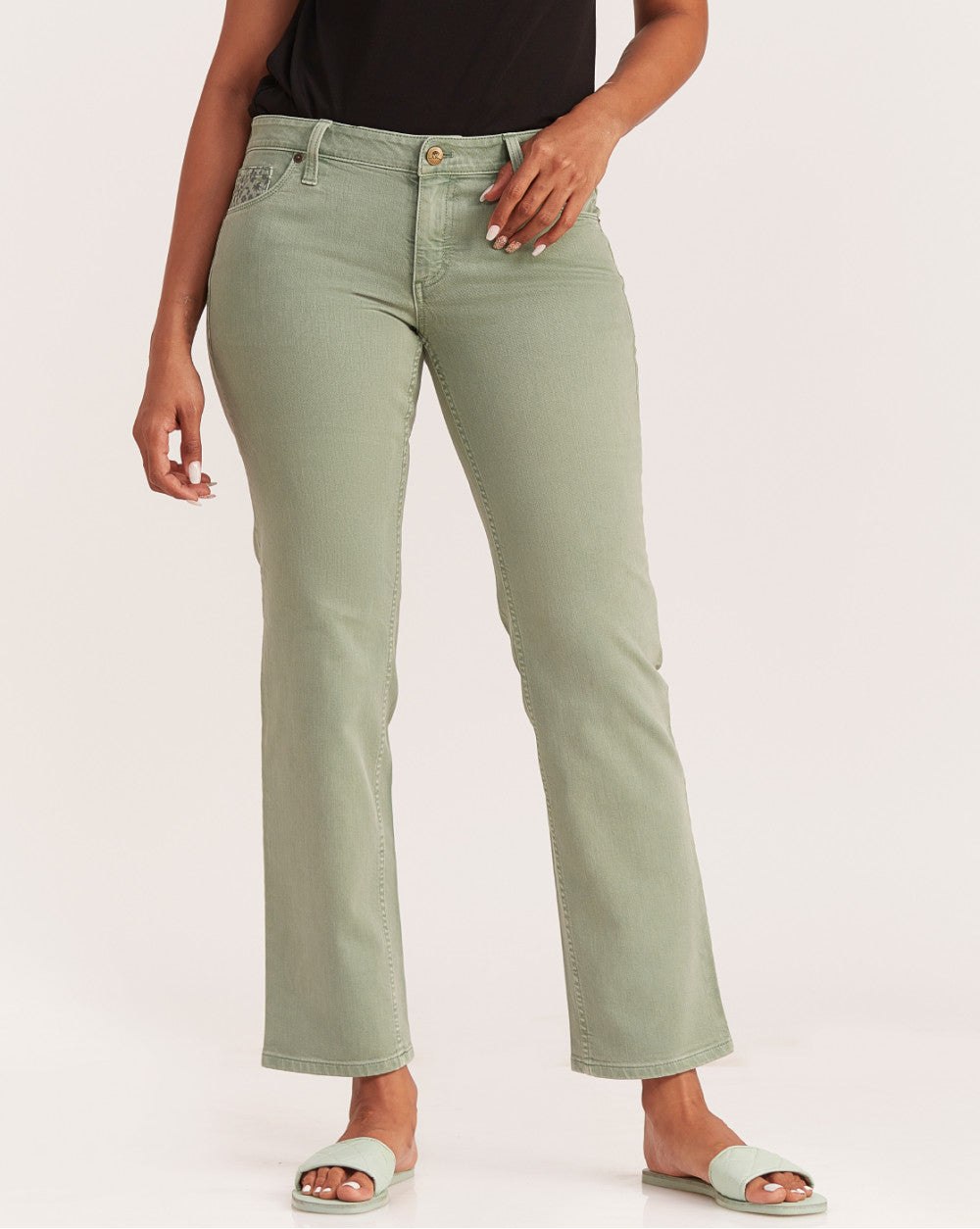 Straight Fit Low Waist Coloured Jeans - Washed Jade