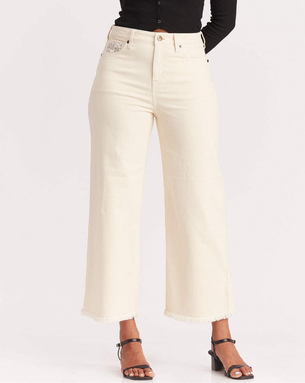 Wide Leg High Waist Colored Jeans - Cream