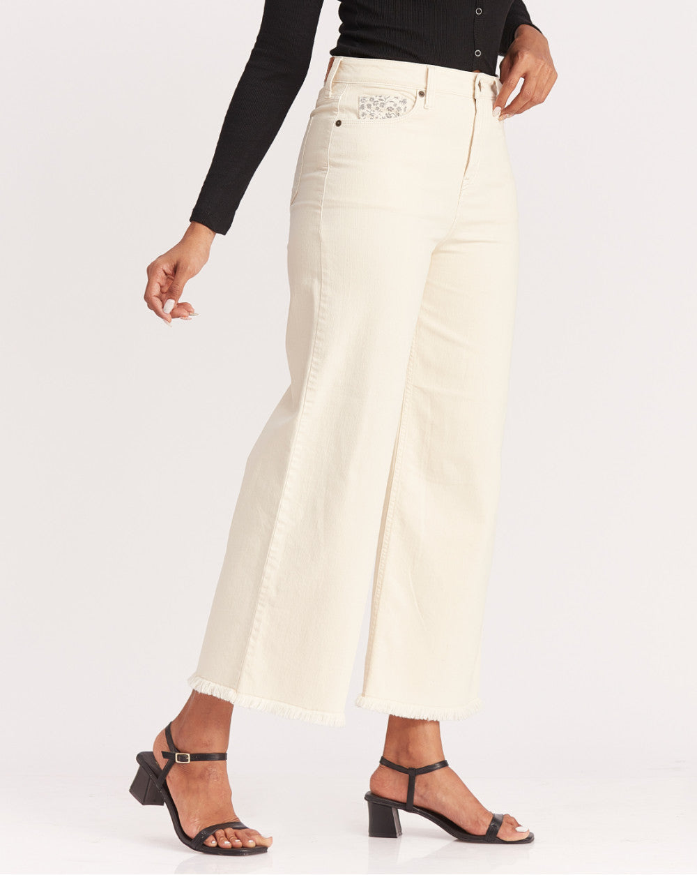 Wide Leg High Waist Colored Jeans - Cream