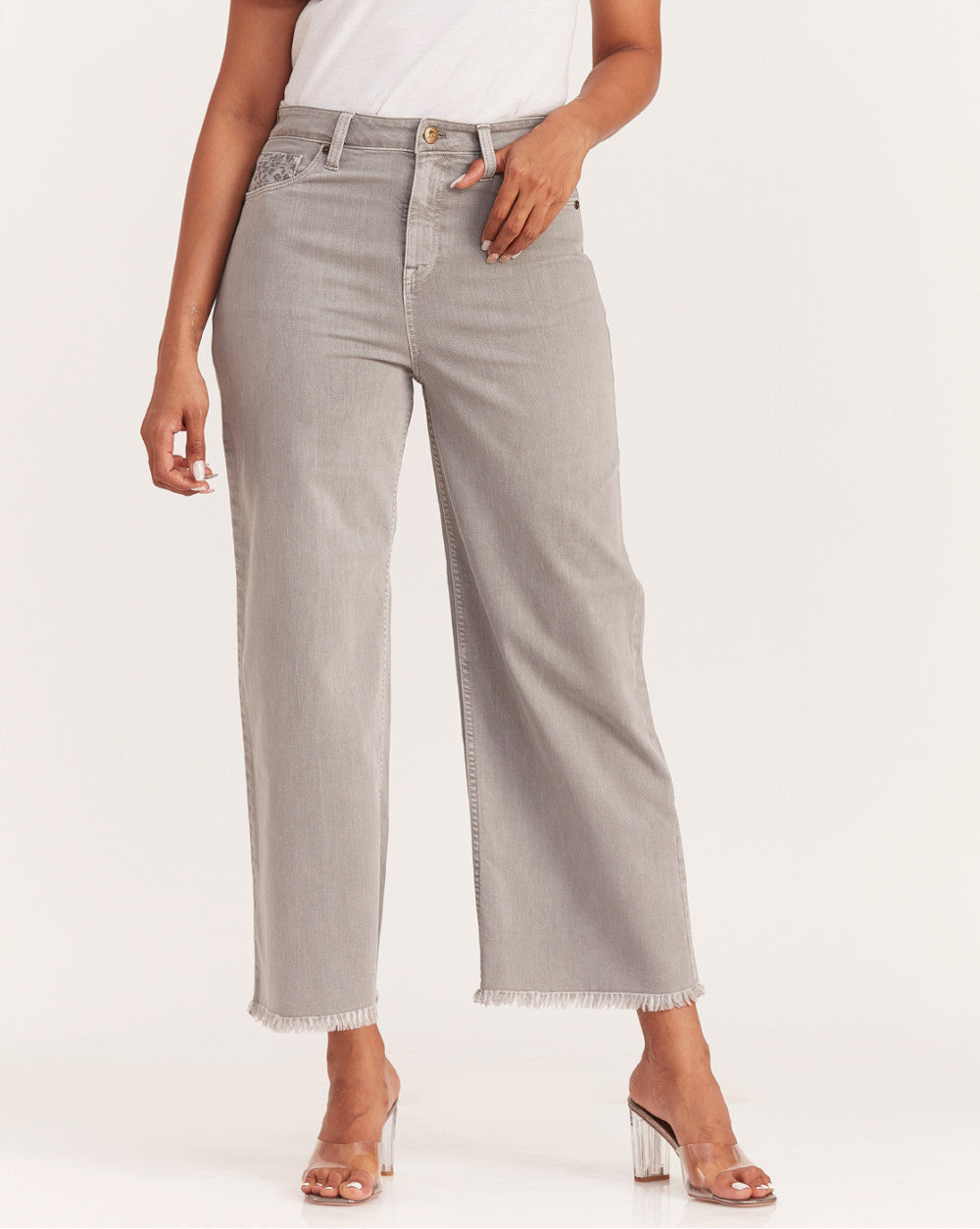 Wide Leg High Waist Colored Jeans - Soft Grey