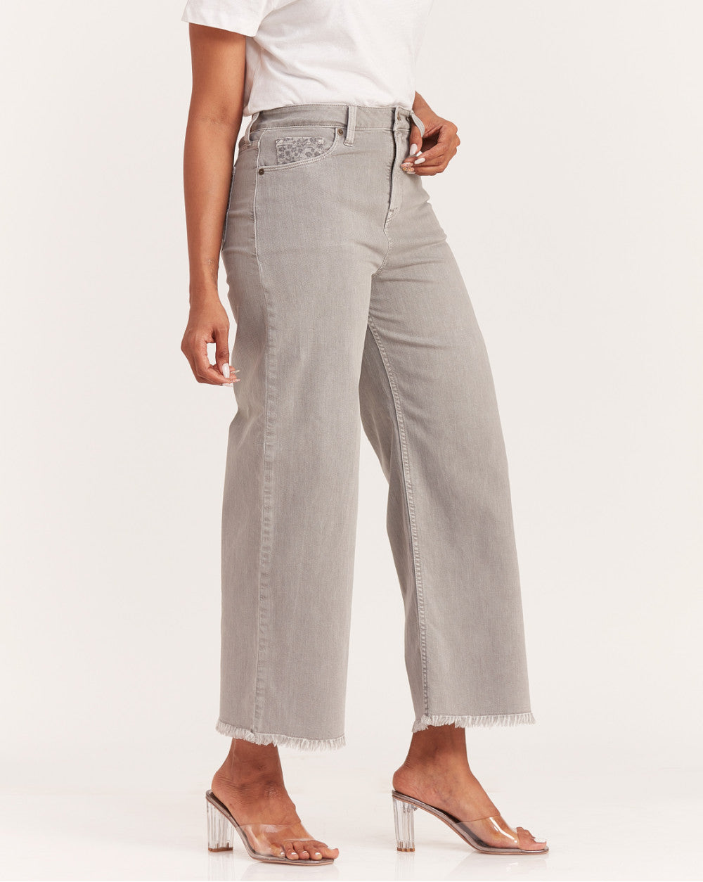 Wide Leg High Waist Colored Jeans - Soft Grey