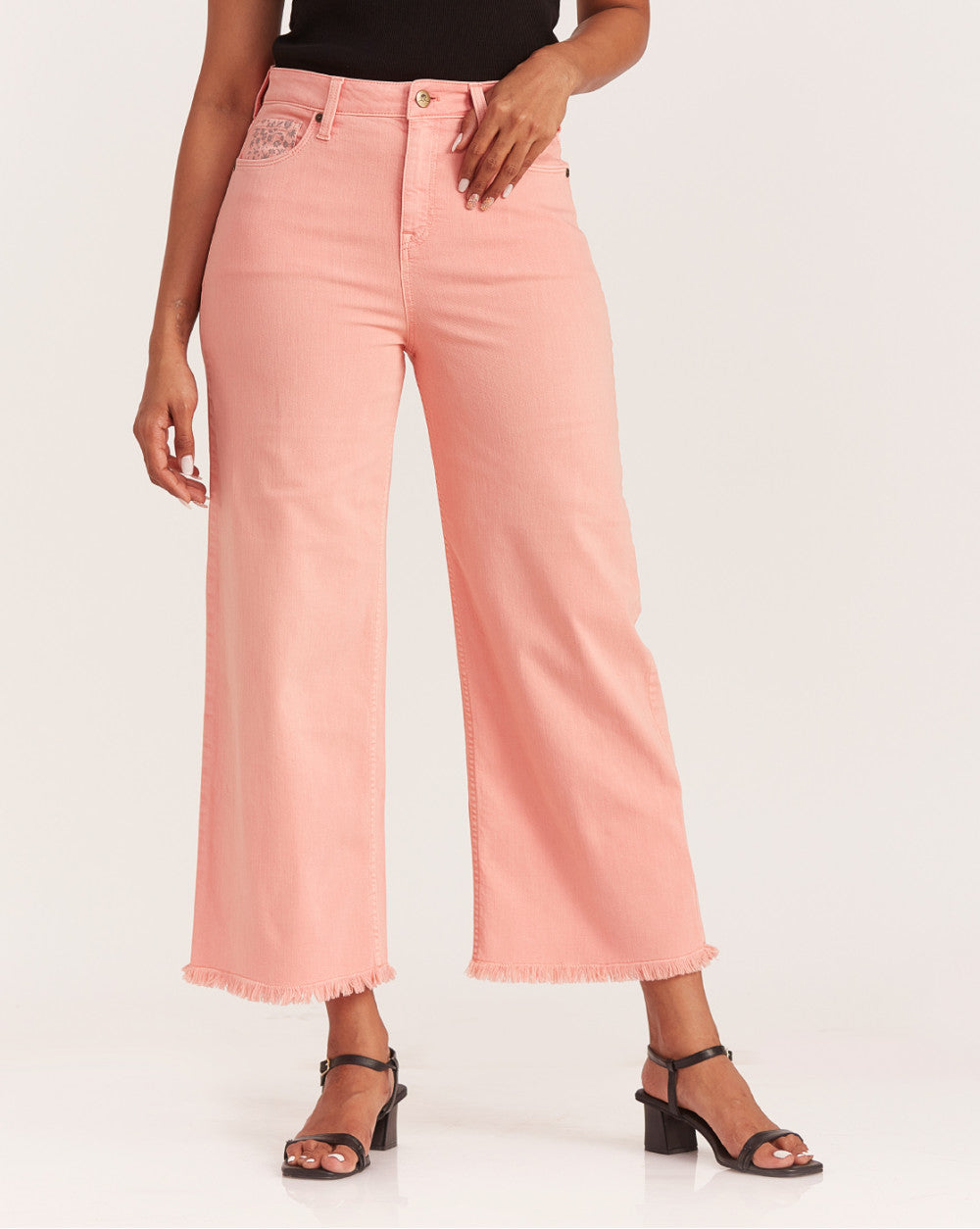 Wide Leg High Waist Colored Jeans - Coral