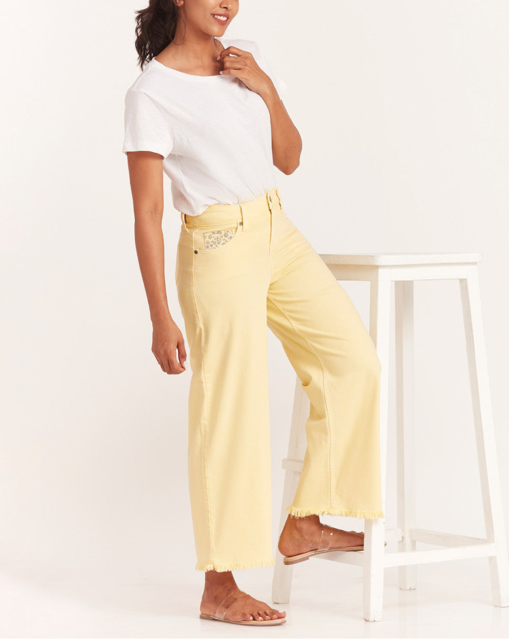 Wide Leg High Waist Colored Jeans - Daffodil Yellow
