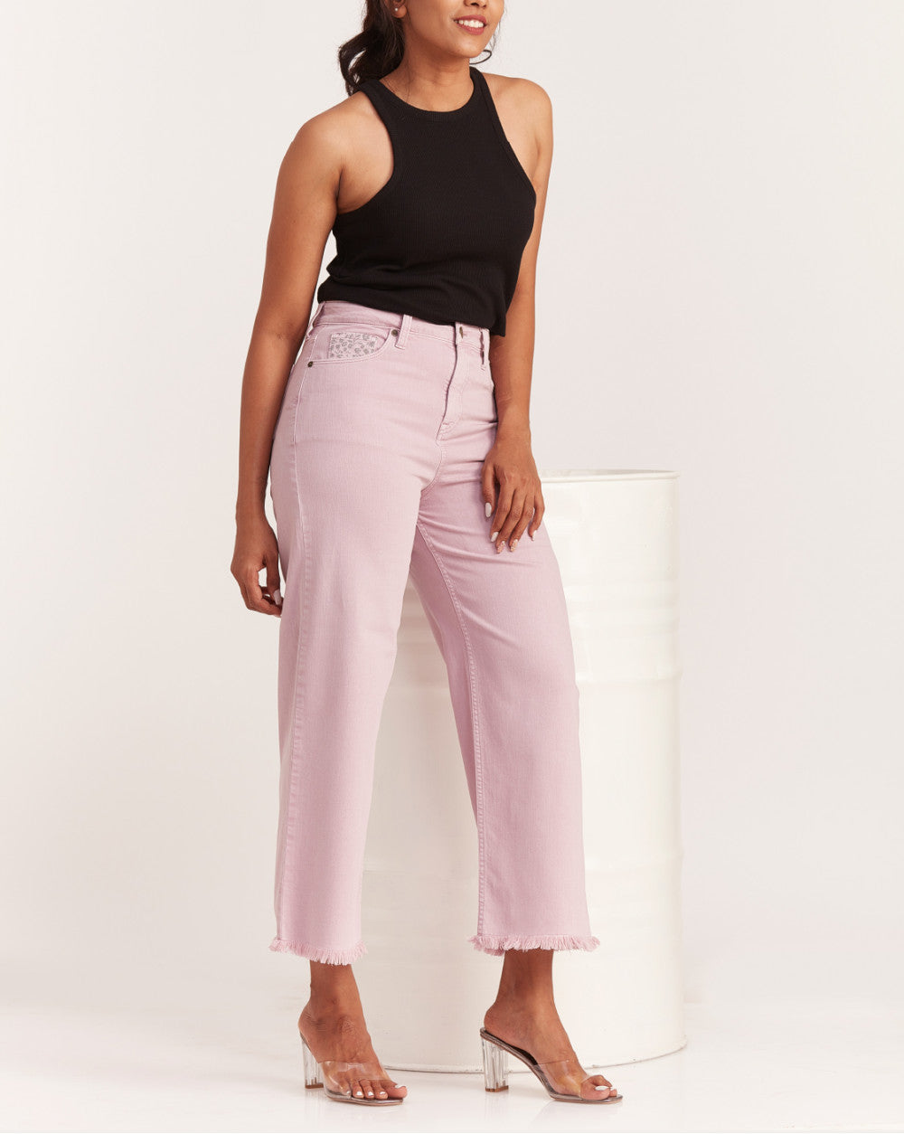 Wide Leg High Waist Colored Jeans - Lush Lilac