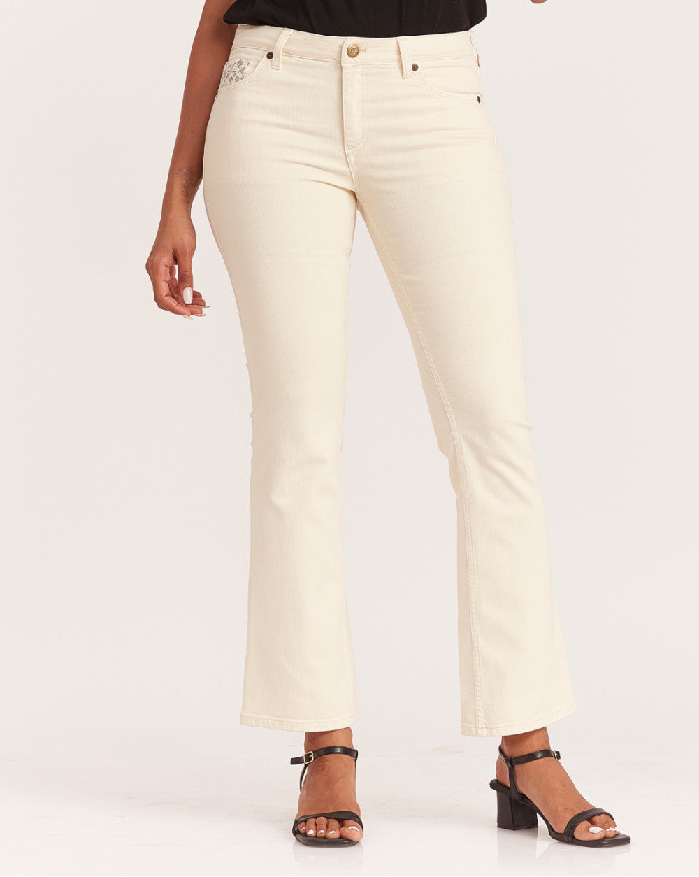 Fit And Flare Flare Mid Waist Colored Jeans - Cream