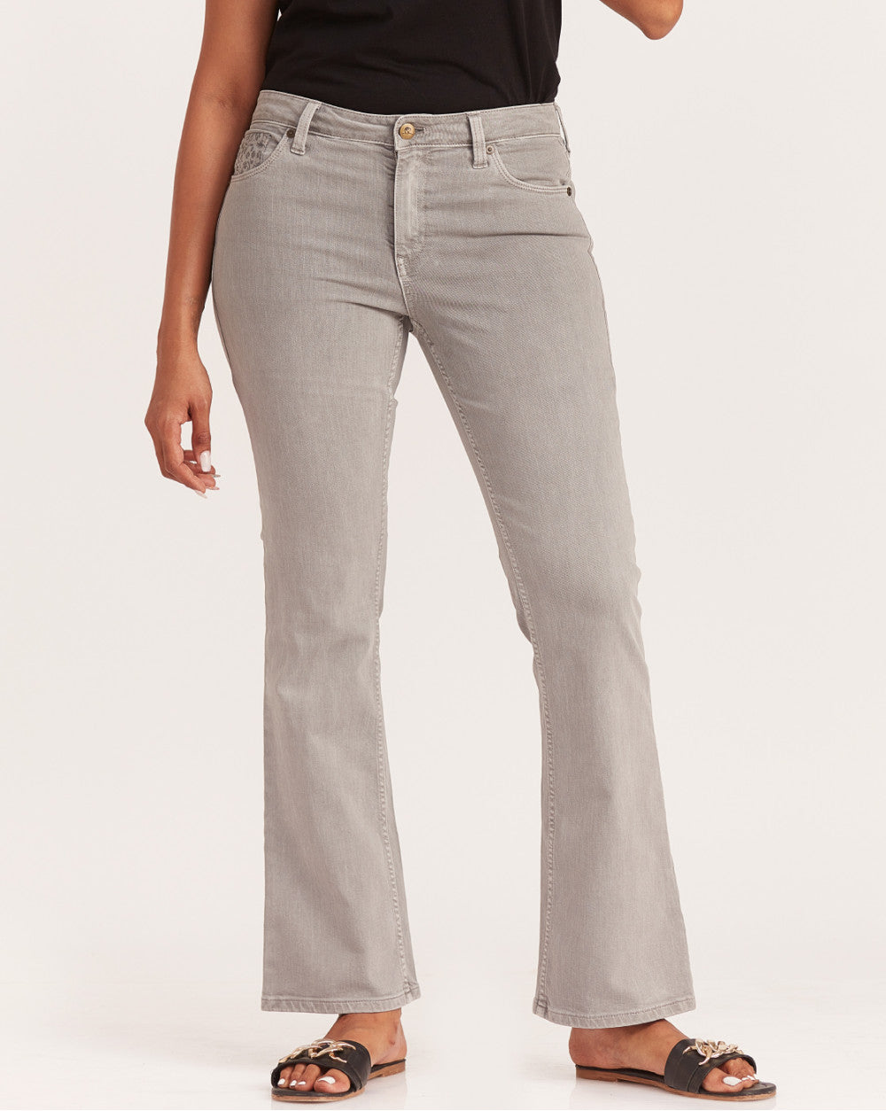 Fit And Flare Flare Mid Waist Colored Jeans - Soft Grey