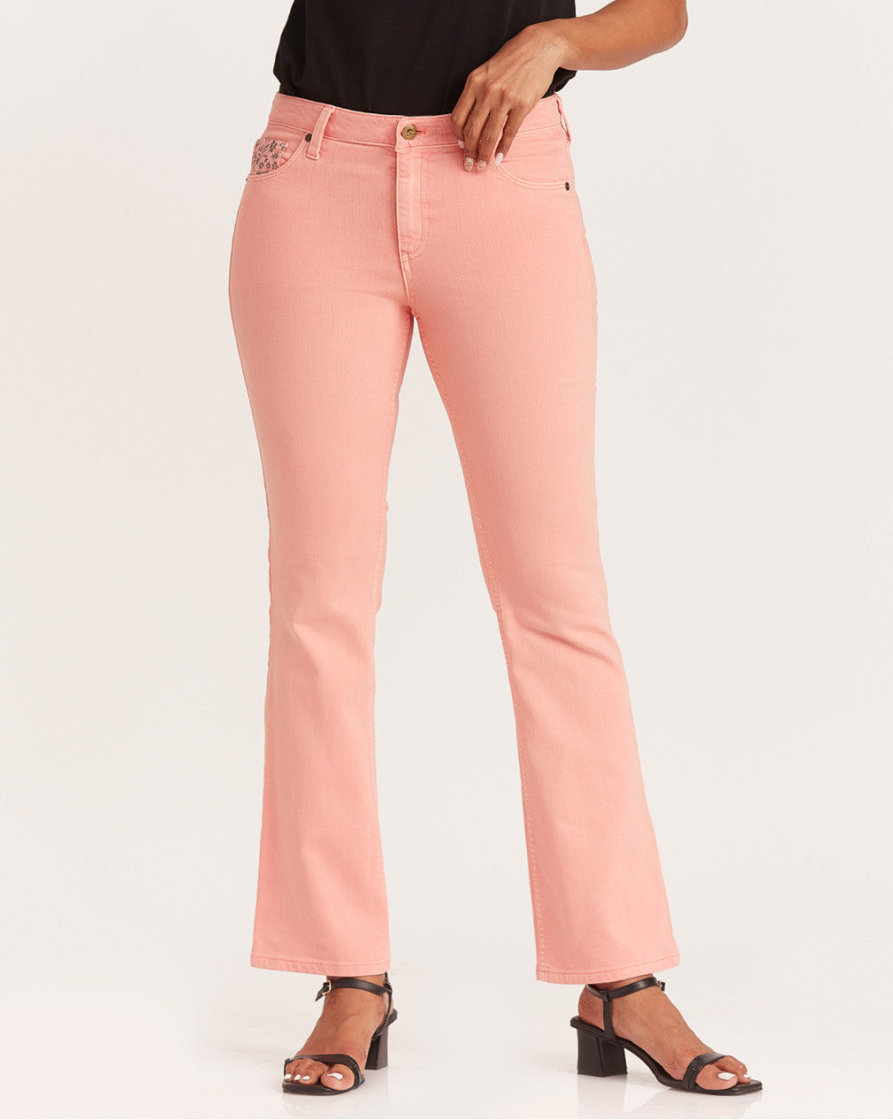 Fit And Flare Flare Mid Waist Colored Jeans - Coral