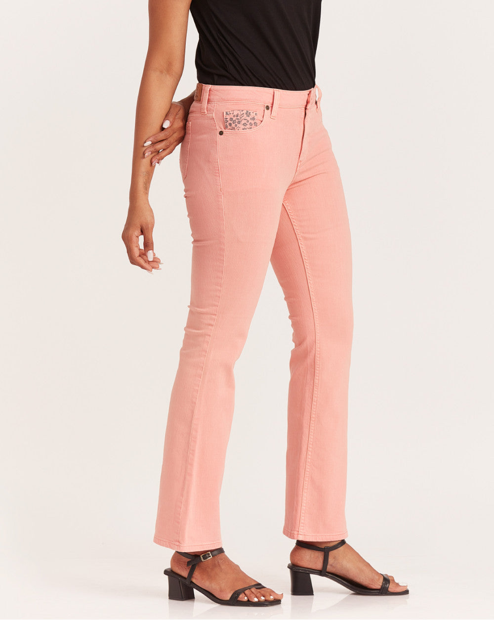 Fit And Flare Flare Mid Waist Colored Jeans - Coral