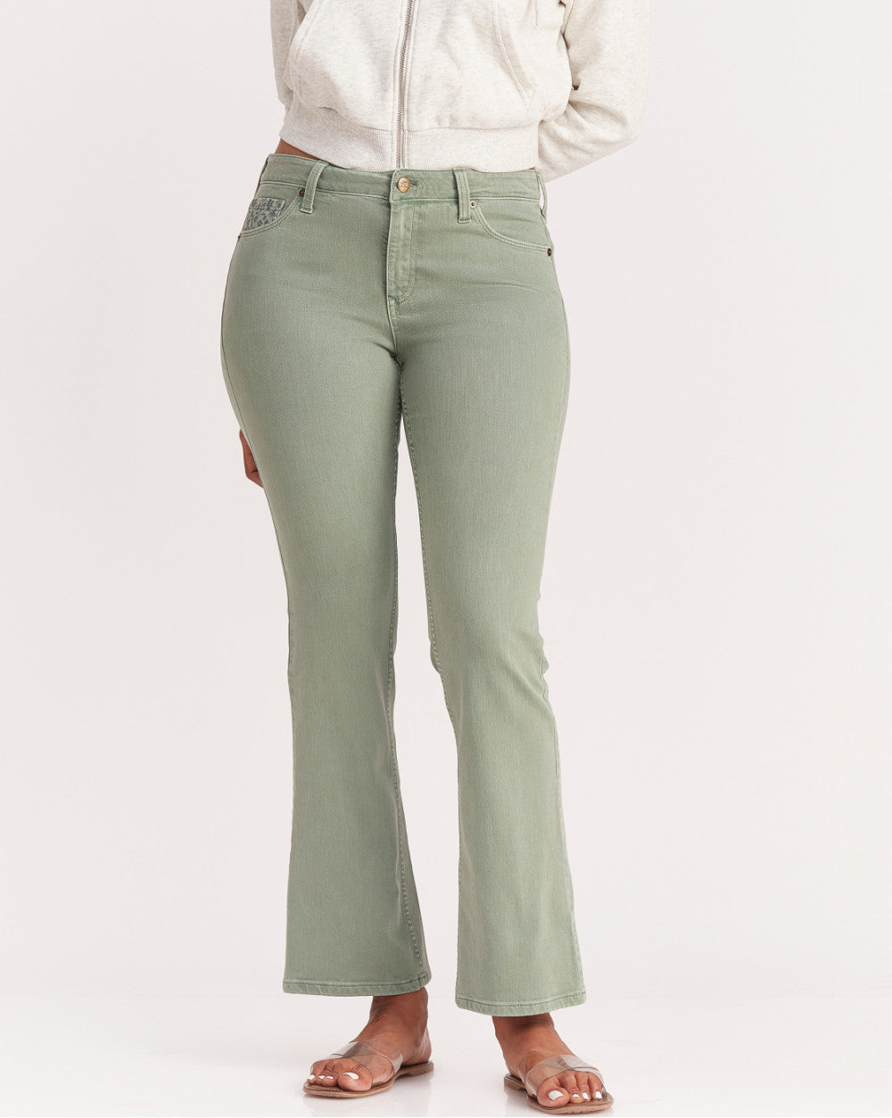 Fit And Flare Flare Mid Waist Colored Jeans - Washed Jade