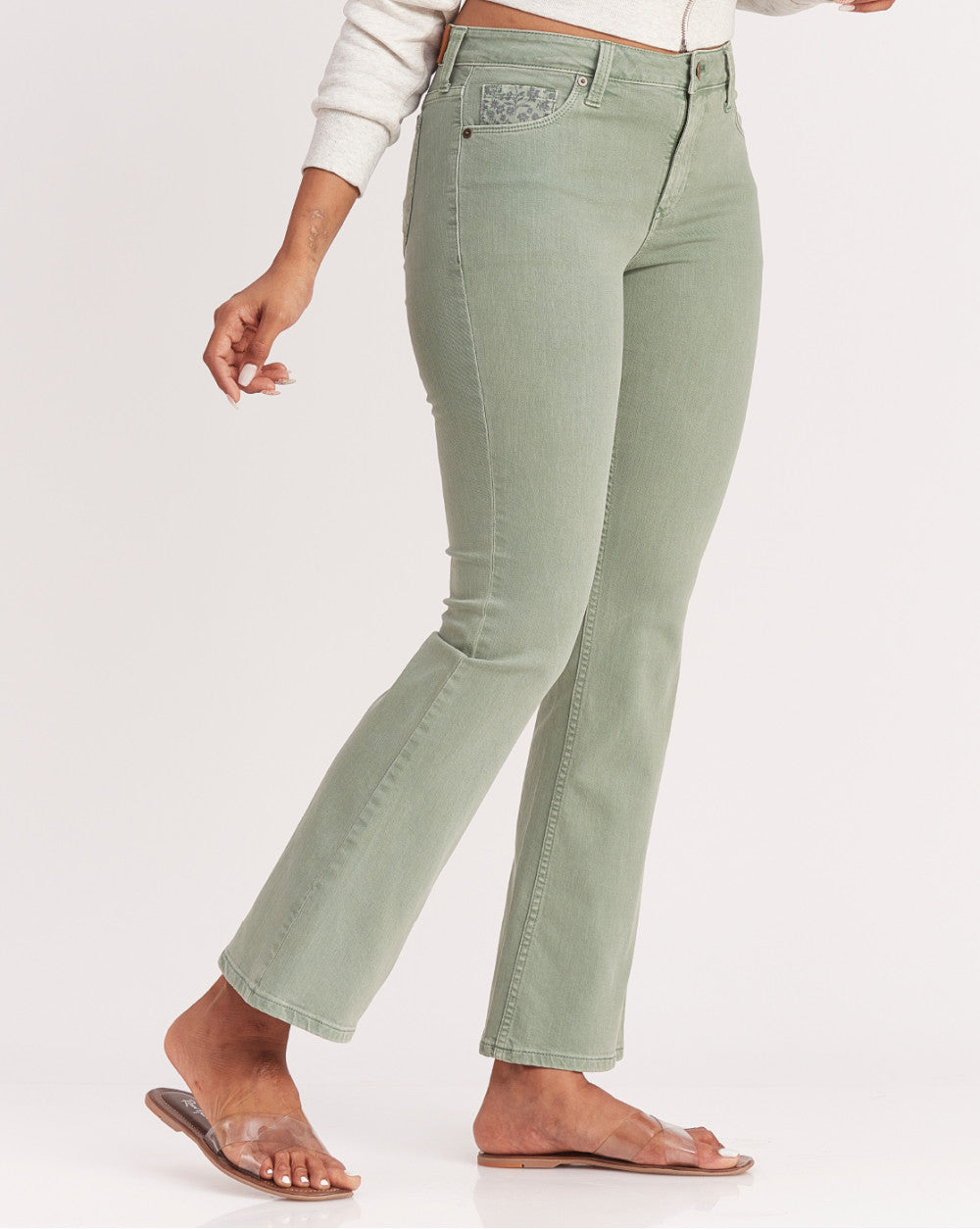 Fit And Flare Flare Mid Waist Colored Jeans - Washed Jade