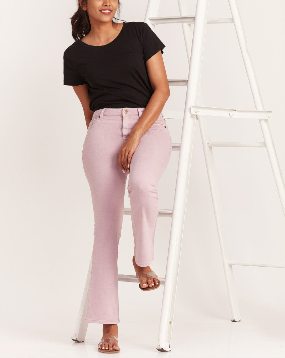 Fit And Flare Flare Mid Waist Colored Jeans - Lush Lilac