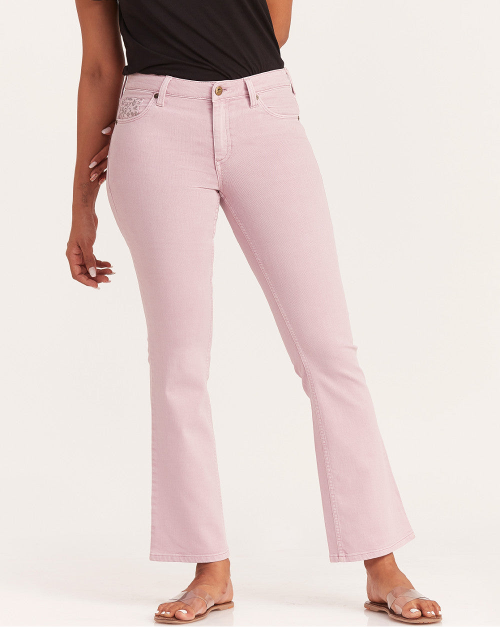 Fit And Flare Flare Mid Waist Colored Jeans - Lush Lilac