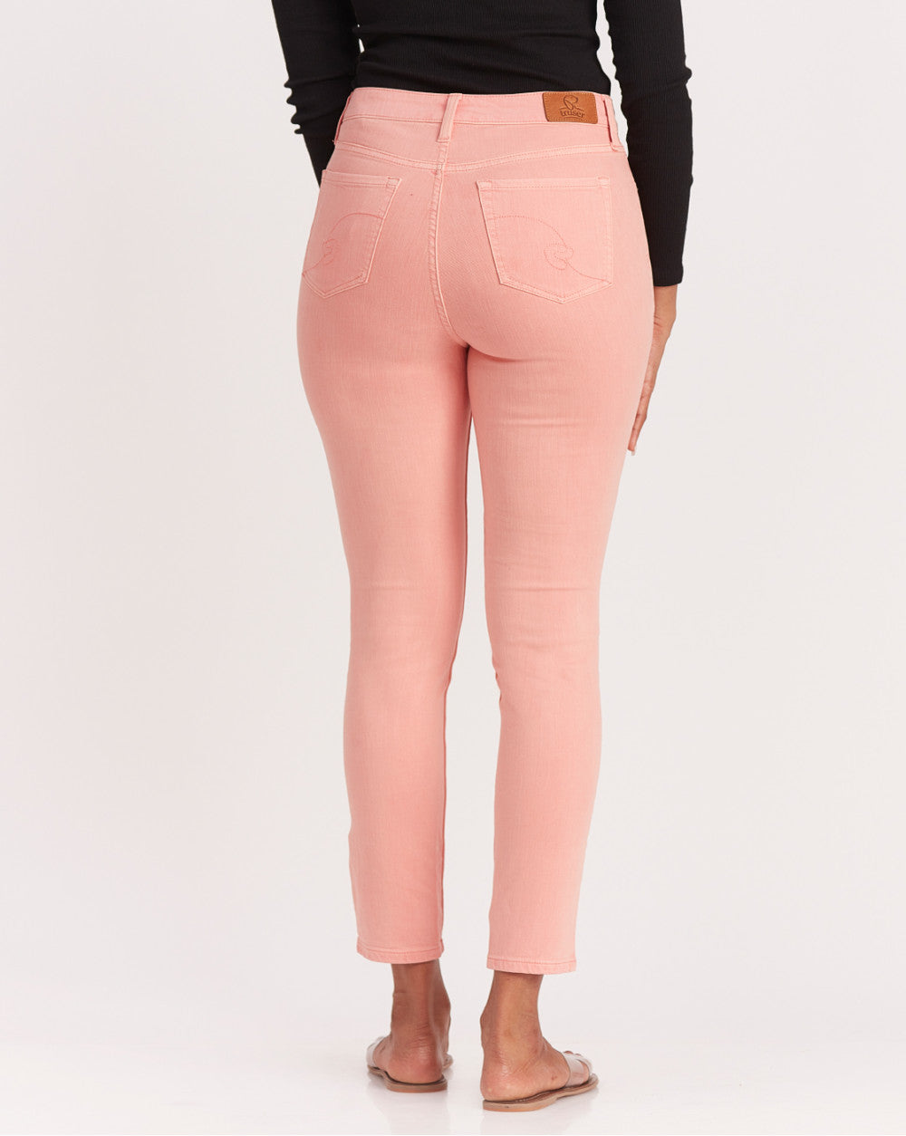 Skinny Fit High Waist Floral Embroidered Colored Jeans - Coral