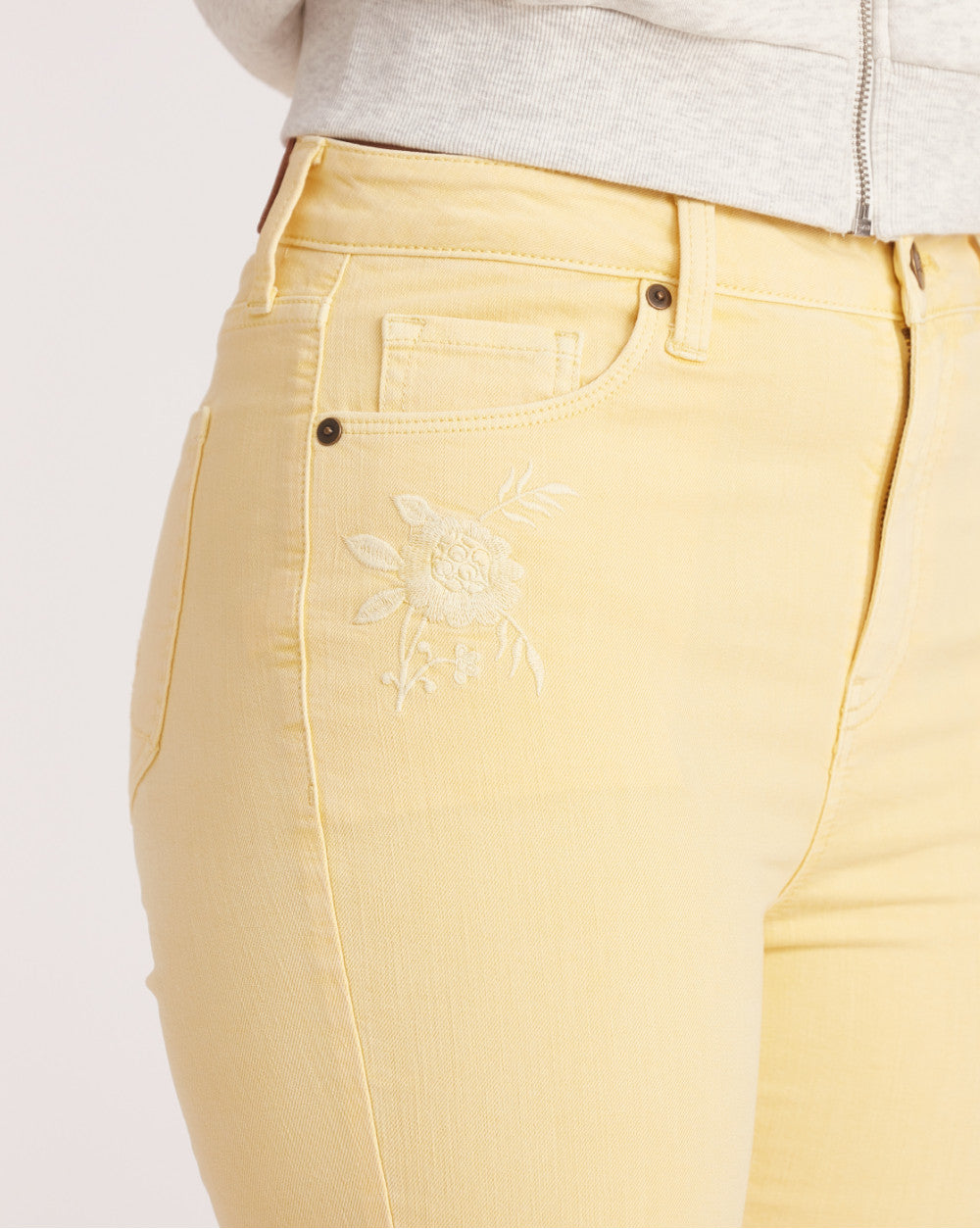 Skinny Fit High Waist Floral Embroidered Colored Jeans - Daffodil Yellow
