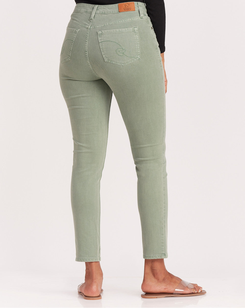 Skinny Fit High Waist Floral Embroidered Colored Jeans - Washed Jade