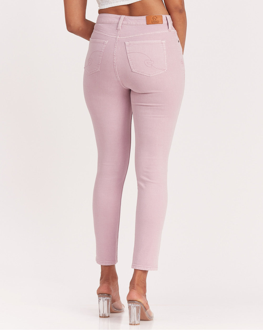 Skinny Fit High Waist Floral Embroidered Colored Jeans - Lush Lilac