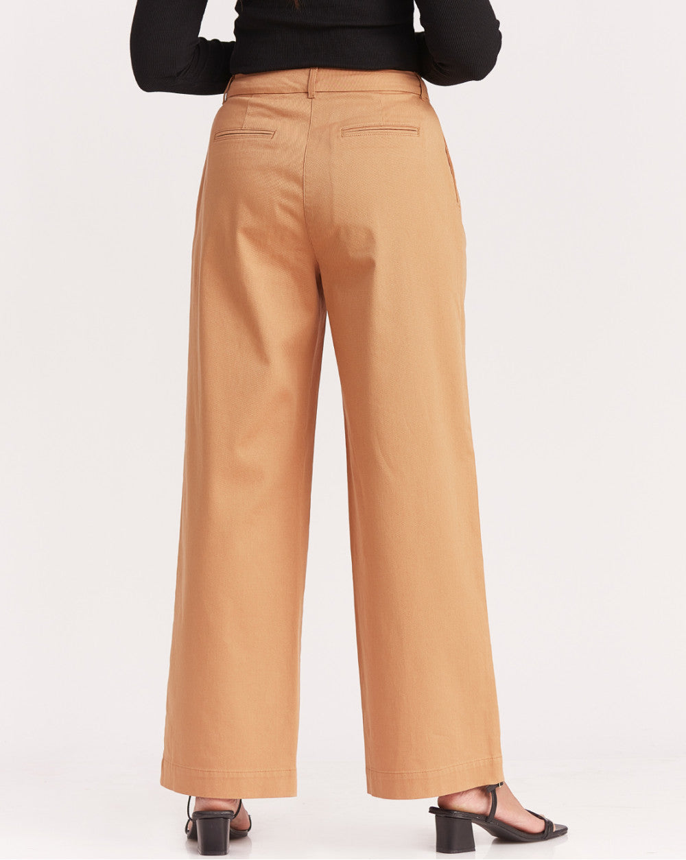 Wide Leg Fit Pleated Pants - Almond Brown