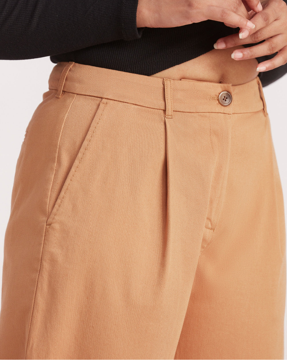 Wide Leg Fit Pleated Pants - Almond Brown