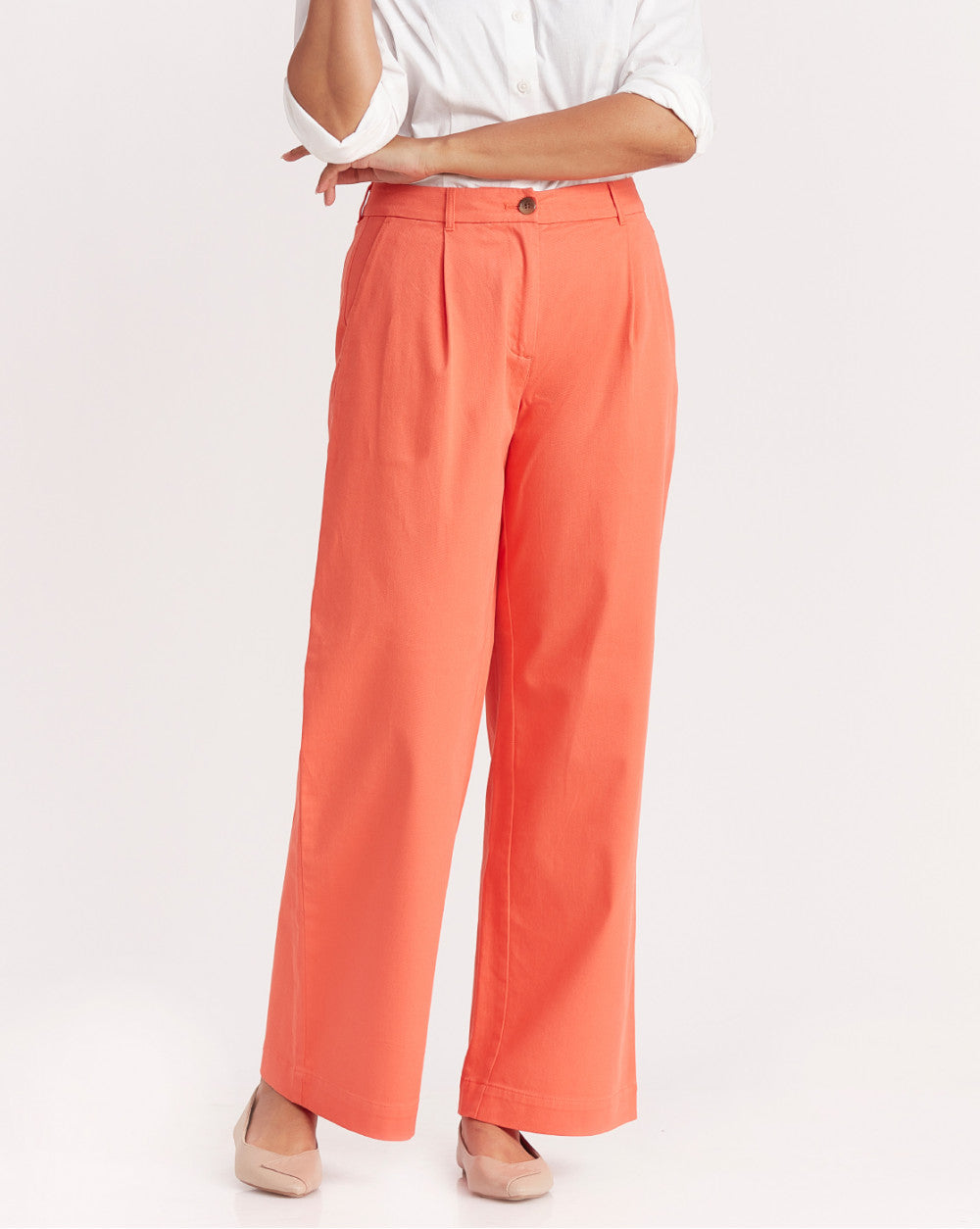 Wide Leg Fit Pleated Pants - Ember Orange