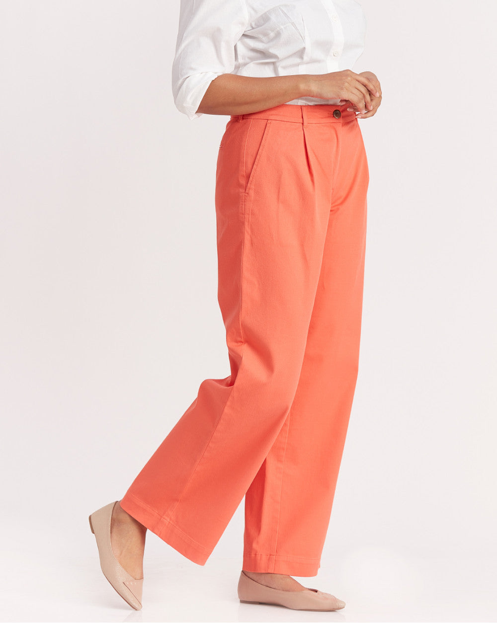 Wide Leg Fit Pleated Pants - Ember Orange