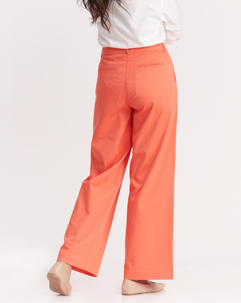 Wide Leg Fit Pleated Pants - Ember Orange