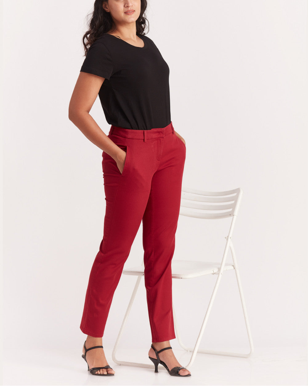 Slim Fit Side Seam Slim Pants - Carmine Red