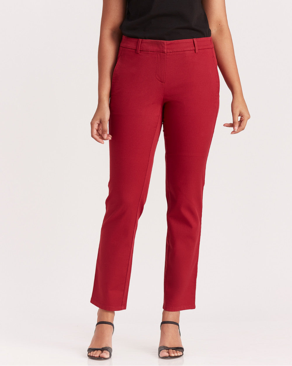 Slim Fit Side Seam Slim Pants - Carmine Red