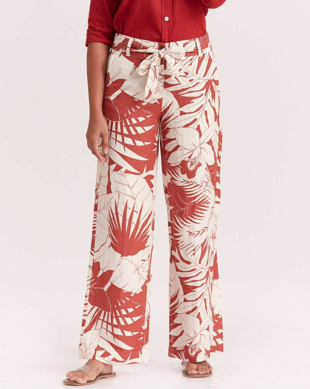 Wide Leg Rich Wide Leg Pants - Rust Leaf Print