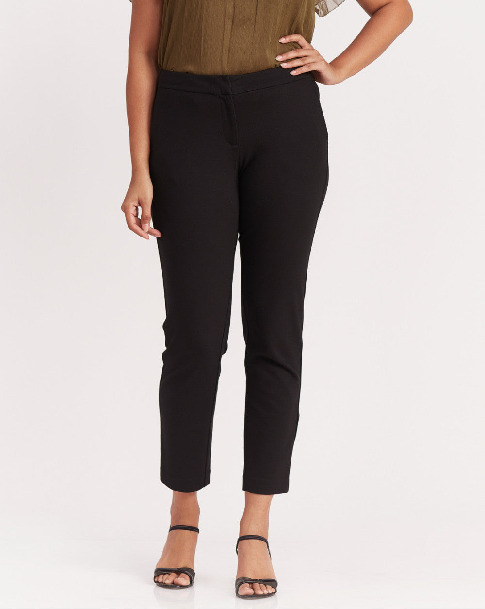 Slim Fit Ponte Knit Pants - Jet Black